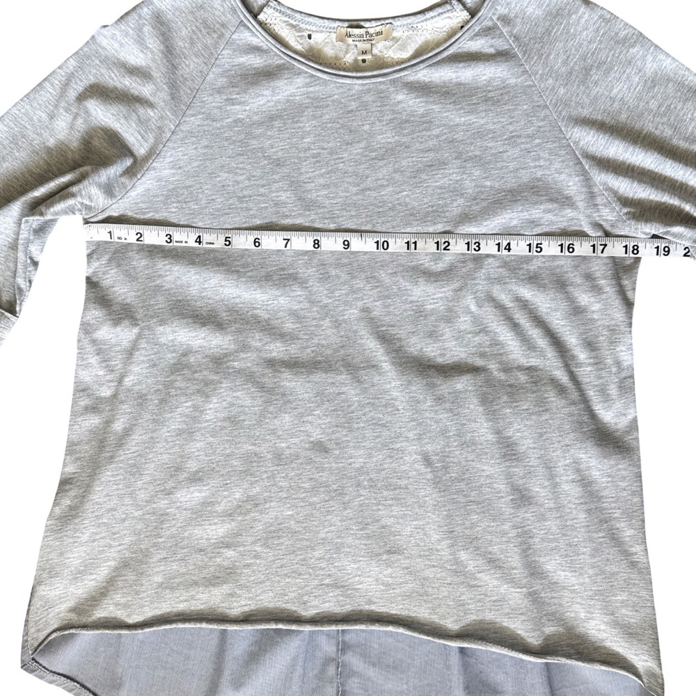 Alessia Pacini Italian Mixed Media Eyelet Back Top Gray Blue Striped Size M - Picture 10 of 10